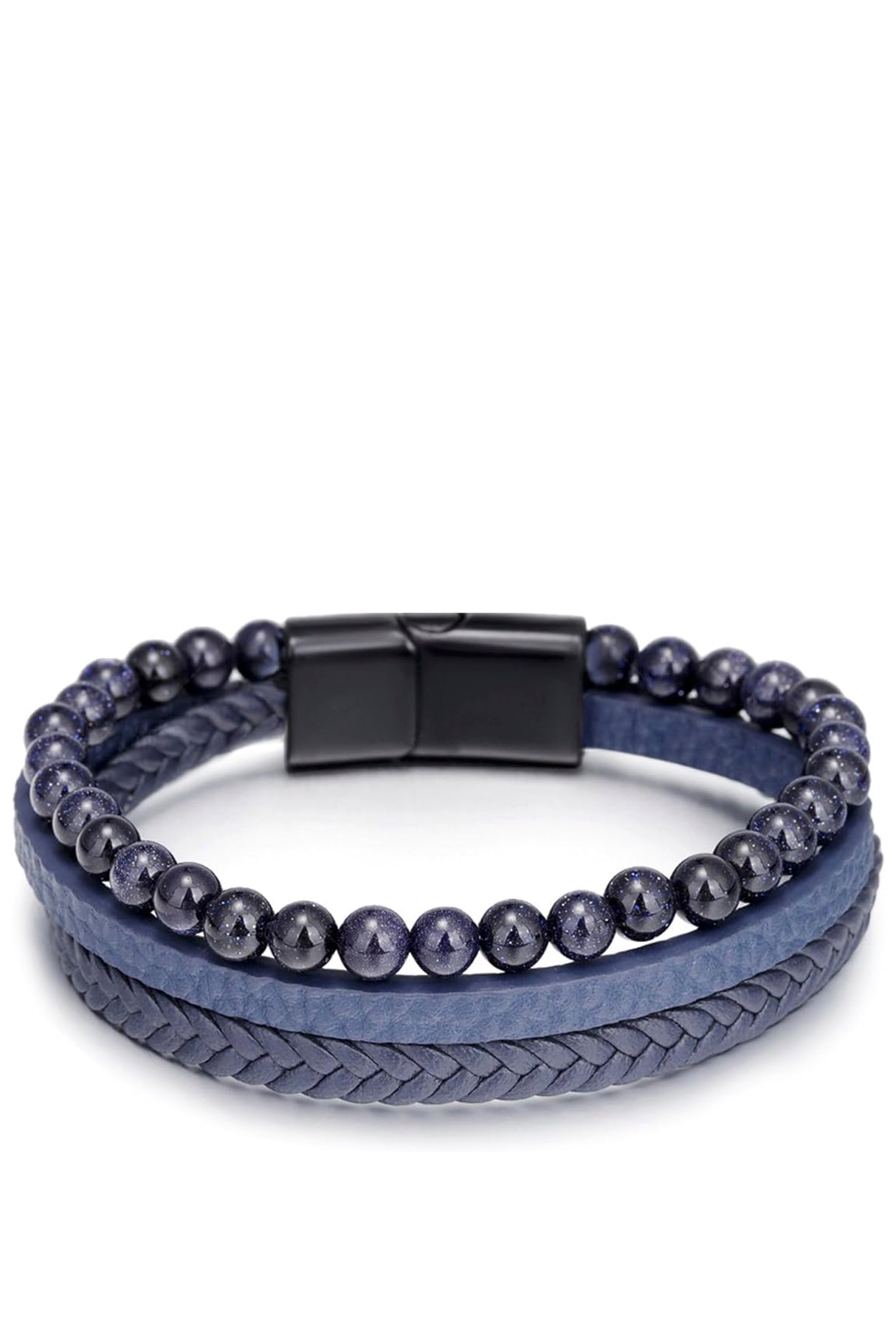 Stephen Oliver Black Plated Lapis & Multi Layer Navy Leather Bracelet