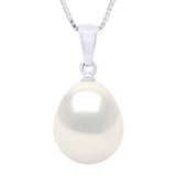 Beaded Pendant Solid Articulated In White Gold 750 and Real Cultured Freshwater Pearl Pear 10-11 mm - Natural Pearl White - Longueur 42 cm