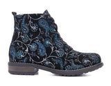 Bosccolo Womens Ankle Boots - Black Blue Embroidery