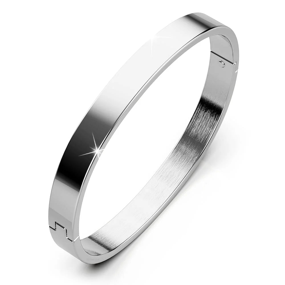 Bullion Gold Serena Solid Flat Hinged Bangle in Silver