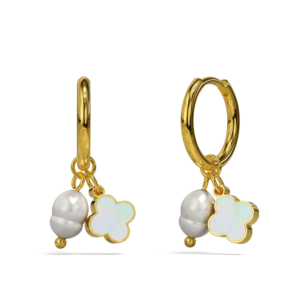 Bullion Gold Clover & Pearl Earrings