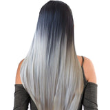 Two Tone Ombre High Grade Black Silver Hair 17Piece 16Clips 22" Hair Extension