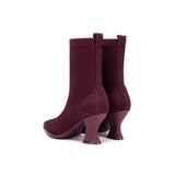 Pointed Toe Knit Sock Boots - Wine