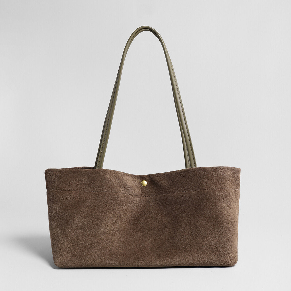 Suede Leather Wave-Top Tote Bag - Coffee