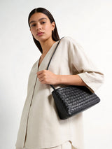 Woven Lambskin Shoulder Bag - Black