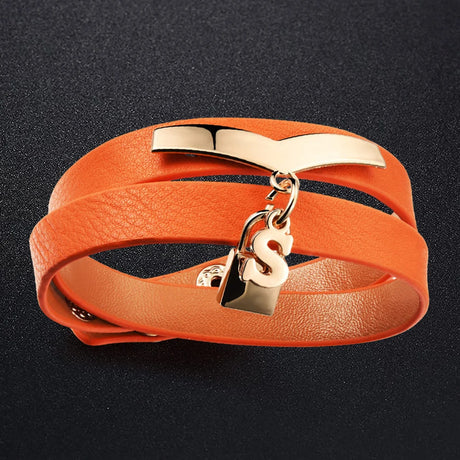 Genuine Cow Leather Wrap Bracelet With Letter 'S'