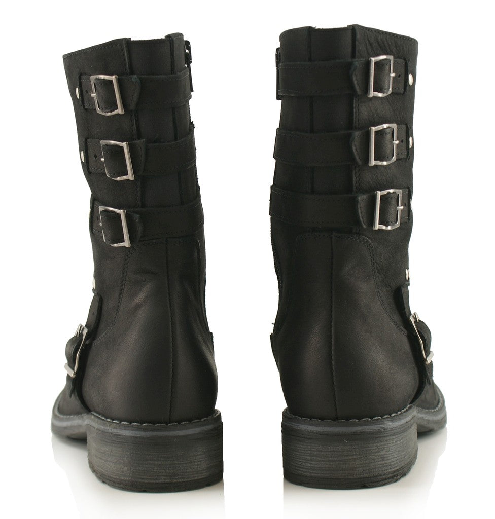 Bosccolo Womens Boots With Buckles - Black Nubuk