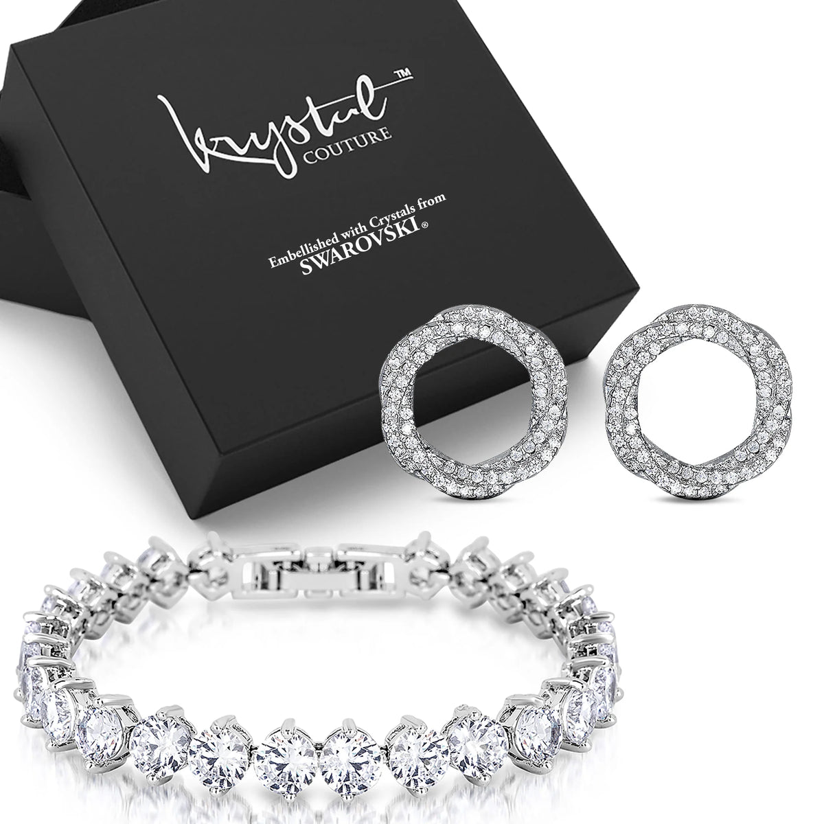 Boxed Cinderella Earrings and Bracelet Set in White Gold