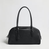 Pebbled Leather Bowling Bag with Padlock Detail - Black