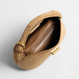 Suede Leather Pebble Top Handle Bag - Camel