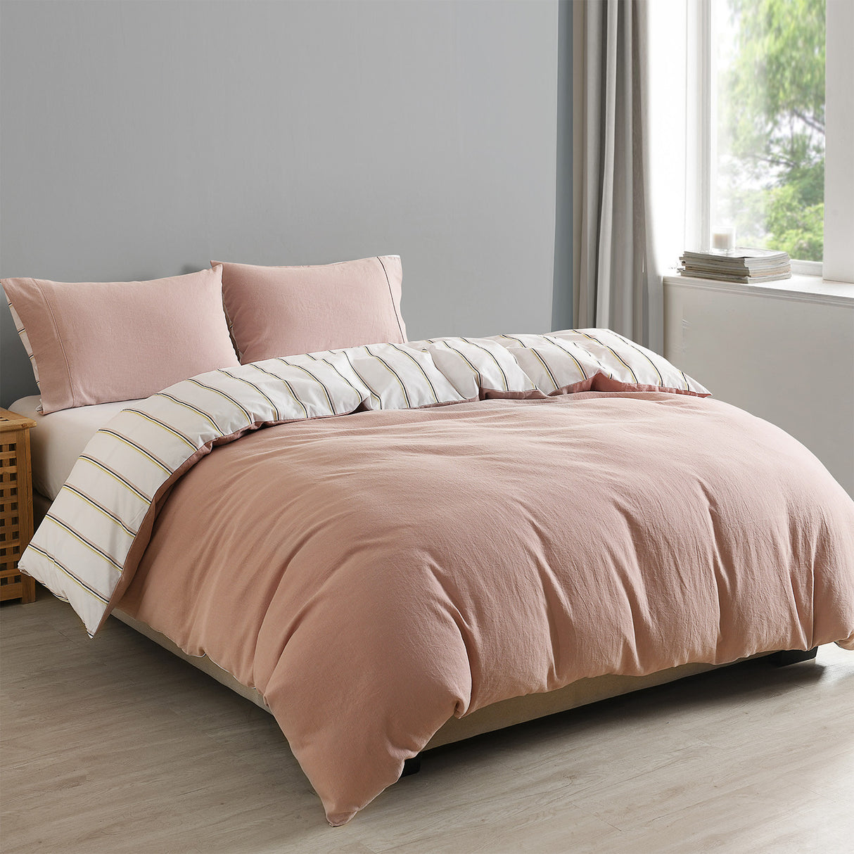 Royal Comfort Hemp Braid Quilt Cover Set - King - Dusk Pink Stripe