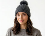 Cherry Red Braid Beanie W/ Pom Pom - Black
