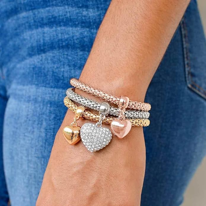Liv Oliver 18K Gold Multi Layer Love Charm Bracelet