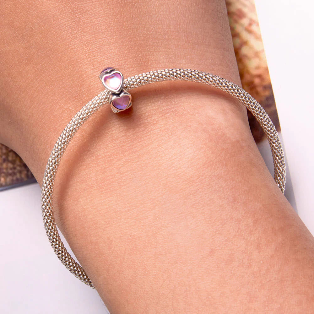 Solid 925 Signature Silver Puffy Hearts Charm