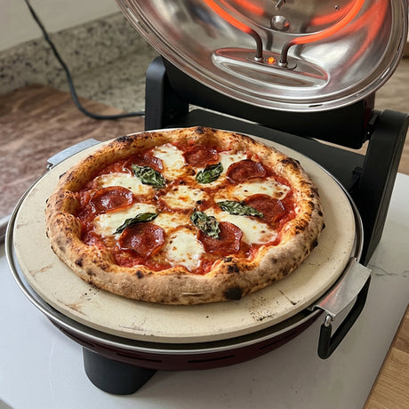TODO 1400W Electric Pizza Maker Pizza Oven 30cm Ceramic Stone Plate 420A„ƒ Temperature - Black