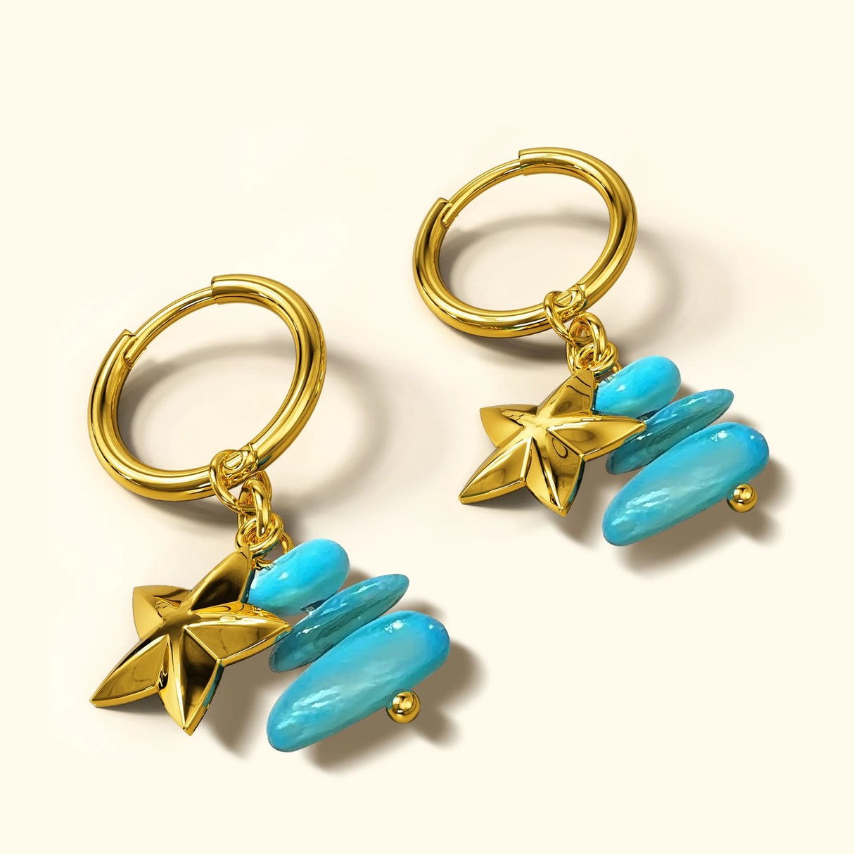 Bullion Gold Turquoise Stone & Star Earrings