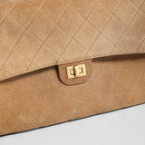 Quilted Suede Box Flap Bag - Camel