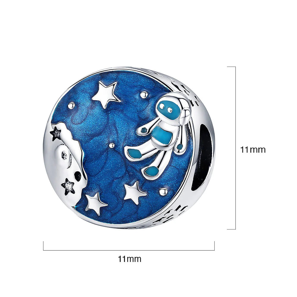 Solid 925 Sterling Silver Spaceman Charm
