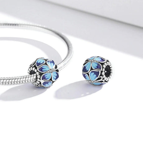 Solid 925 Sterling Silver Calming Blue Pandora Inspired Bead Charm