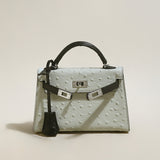 Aurelia Exotic-Embossed Leather Top Handle Bag - Grey