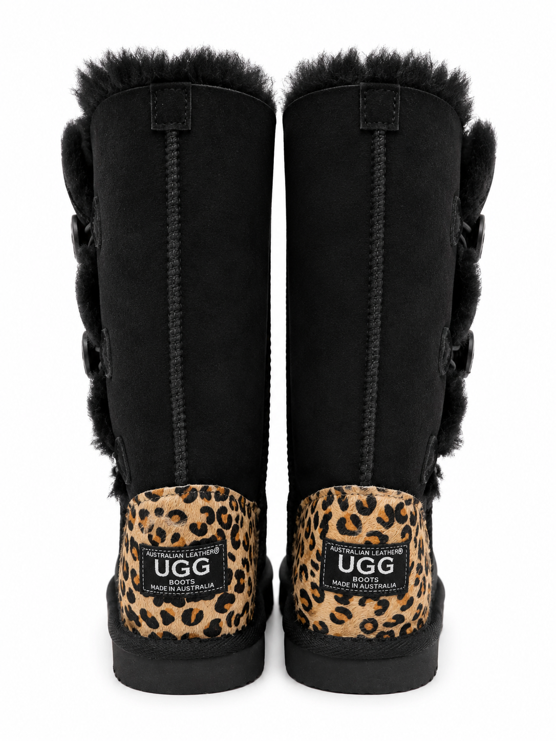 Australian Leather Ugg Leopard 3Button Long - Black - AU5