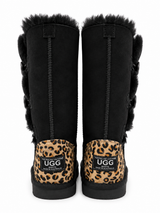 Australian Leather Ugg Leopard 3Button Long - Black - AU5