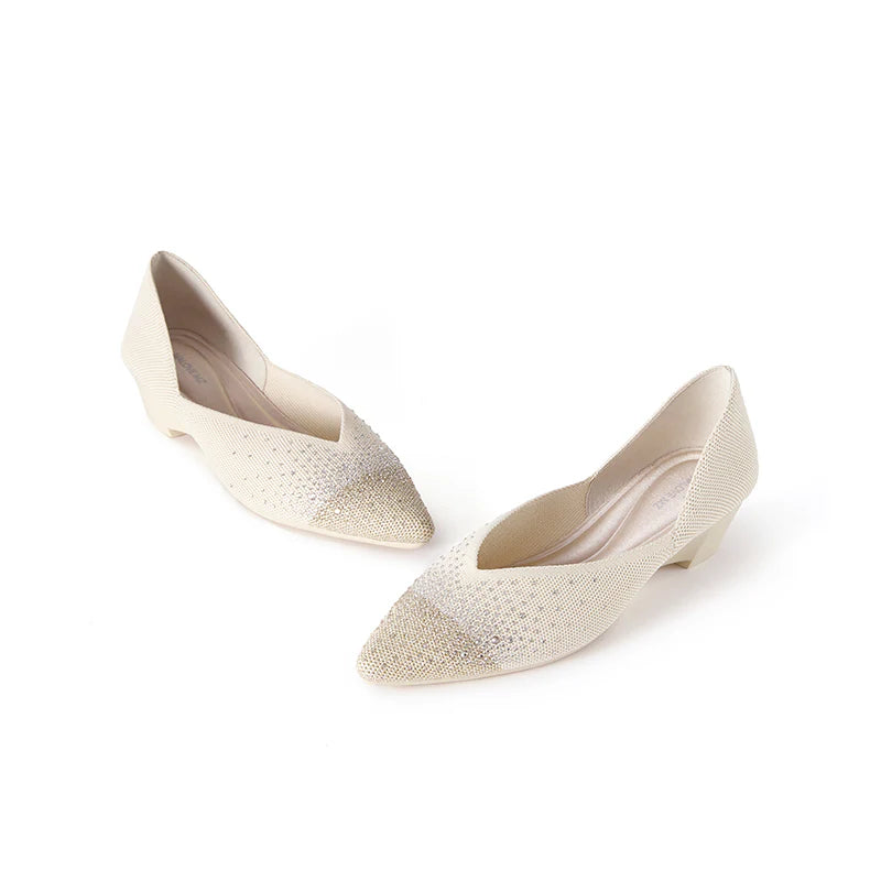 Princess Crystal Pointed Toe Wedge Pumps - Ivory