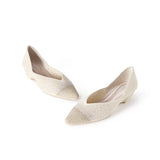 Princess Crystal Pointed Toe Wedge Pumps - Ivory