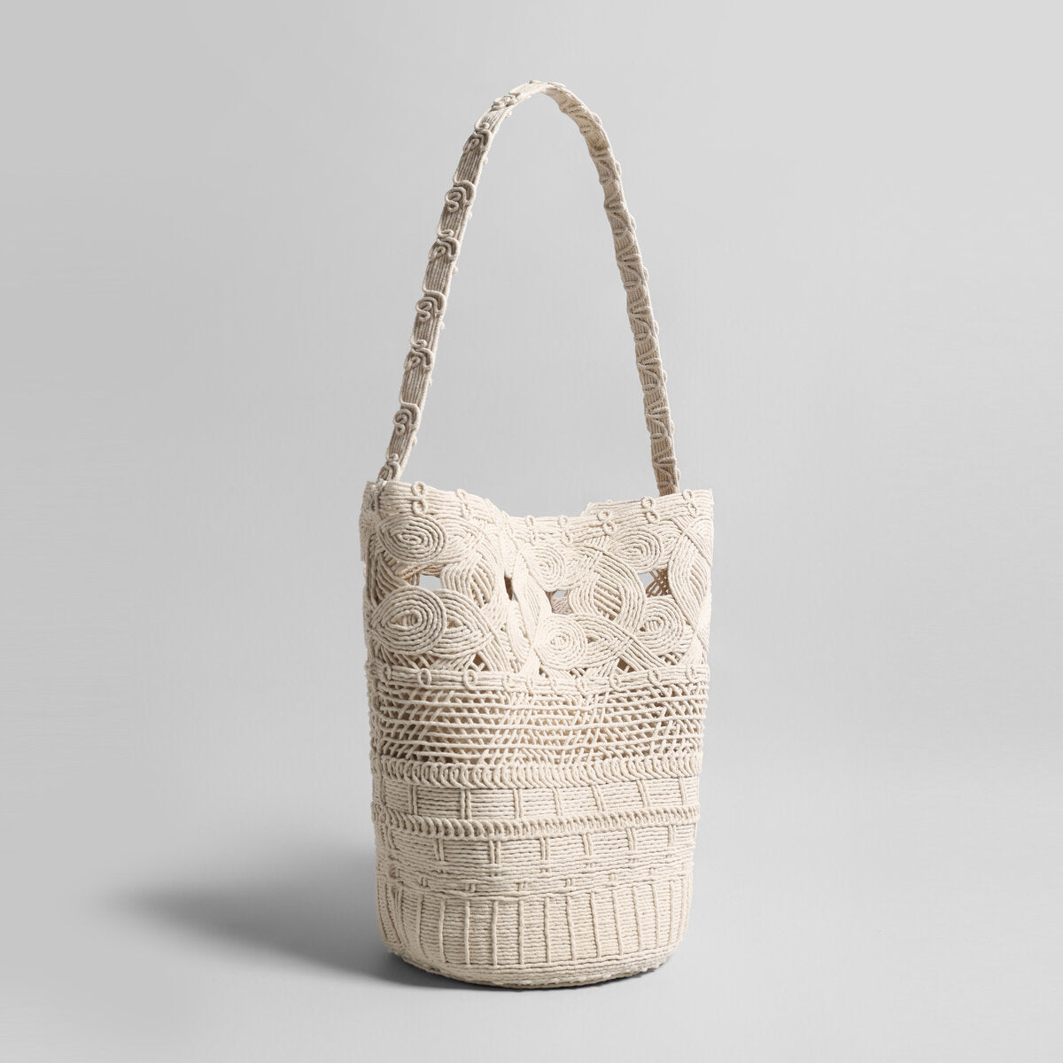 Handwoven Macrame Bucket Bag - Ivory