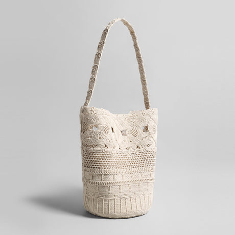 Handwoven Macrame Bucket Bag - Ivory