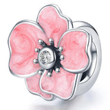 Solid 925 Sterling Silver Inlay Pink Floral Pandora Inspired Charm