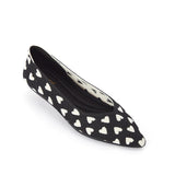 Heart Print Pointed Toe Comfortable Flats - Black