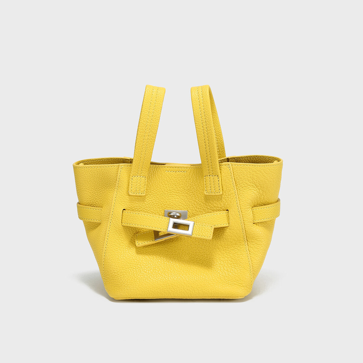 Pebbled Leather Mini Bucket Tote - Yellow