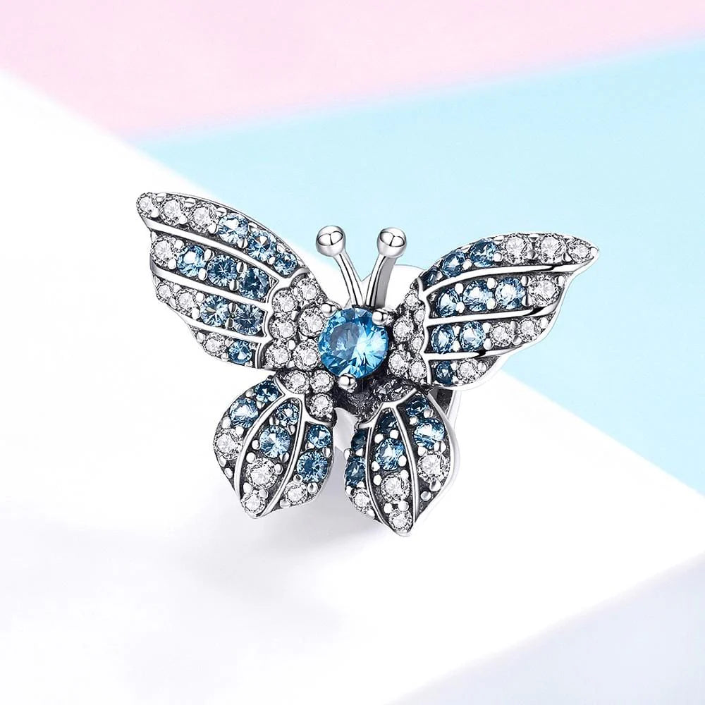 Solid 925 Sterling Silver Blue Butterfly Animal Pandora Inspired Charm