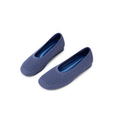 Heart Mesh Knit Square Toe Wedge Flats - Navy