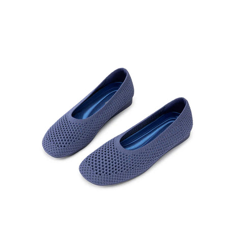 Heart Mesh Knit Square Toe Wedge Flats - Navy