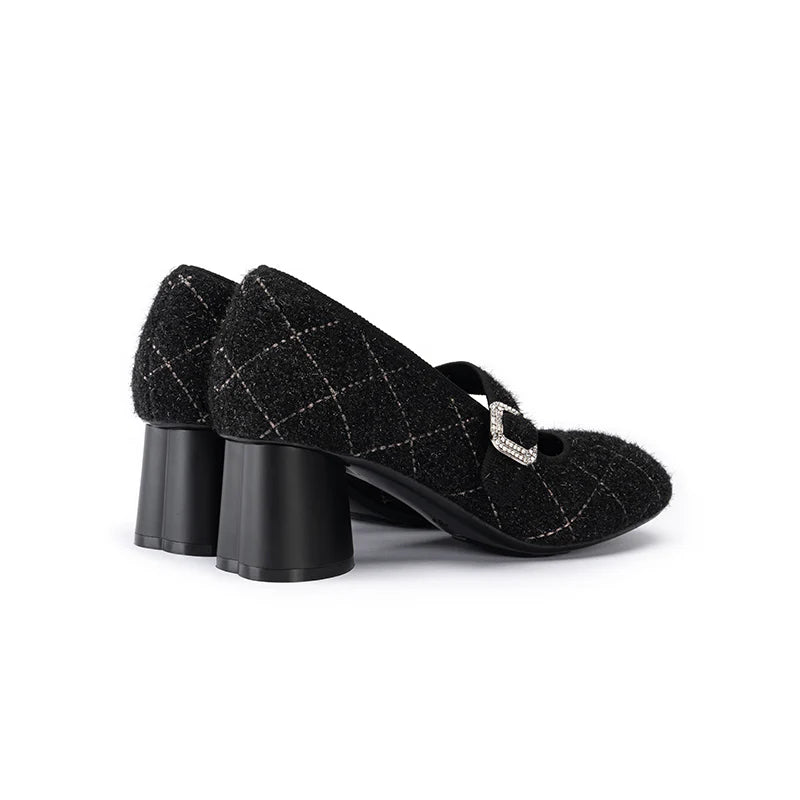 French Vintage Mary Jane Block Heels - Black
