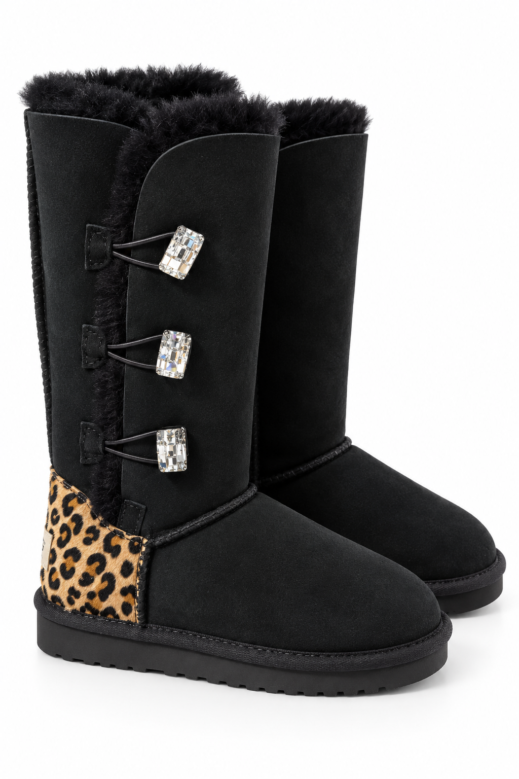 Australian Leather Ugg Swarovski Elements 3button - Black Leopard - AU5