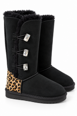 Australian Leather Ugg Swarovski Elements 3button - Black Leopard - AU5