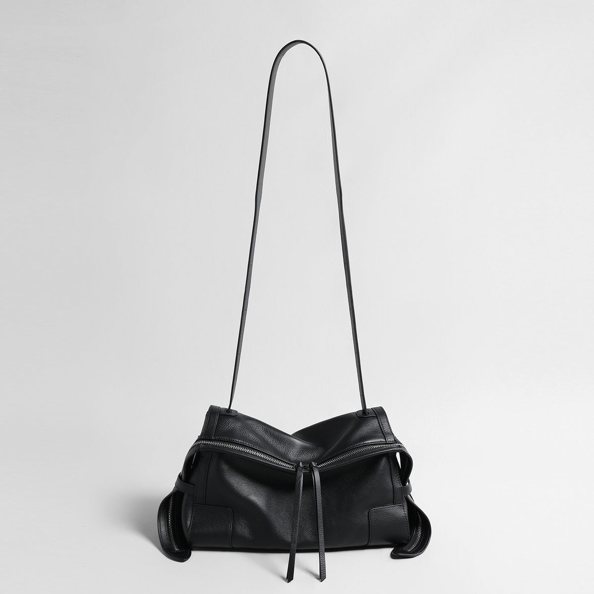 Slouchy Pillow Leather Bag – Double-Zip Shoulder & Crossbody Bag
