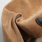Suede Leather Triple-Compartment Tote Bag - Camel