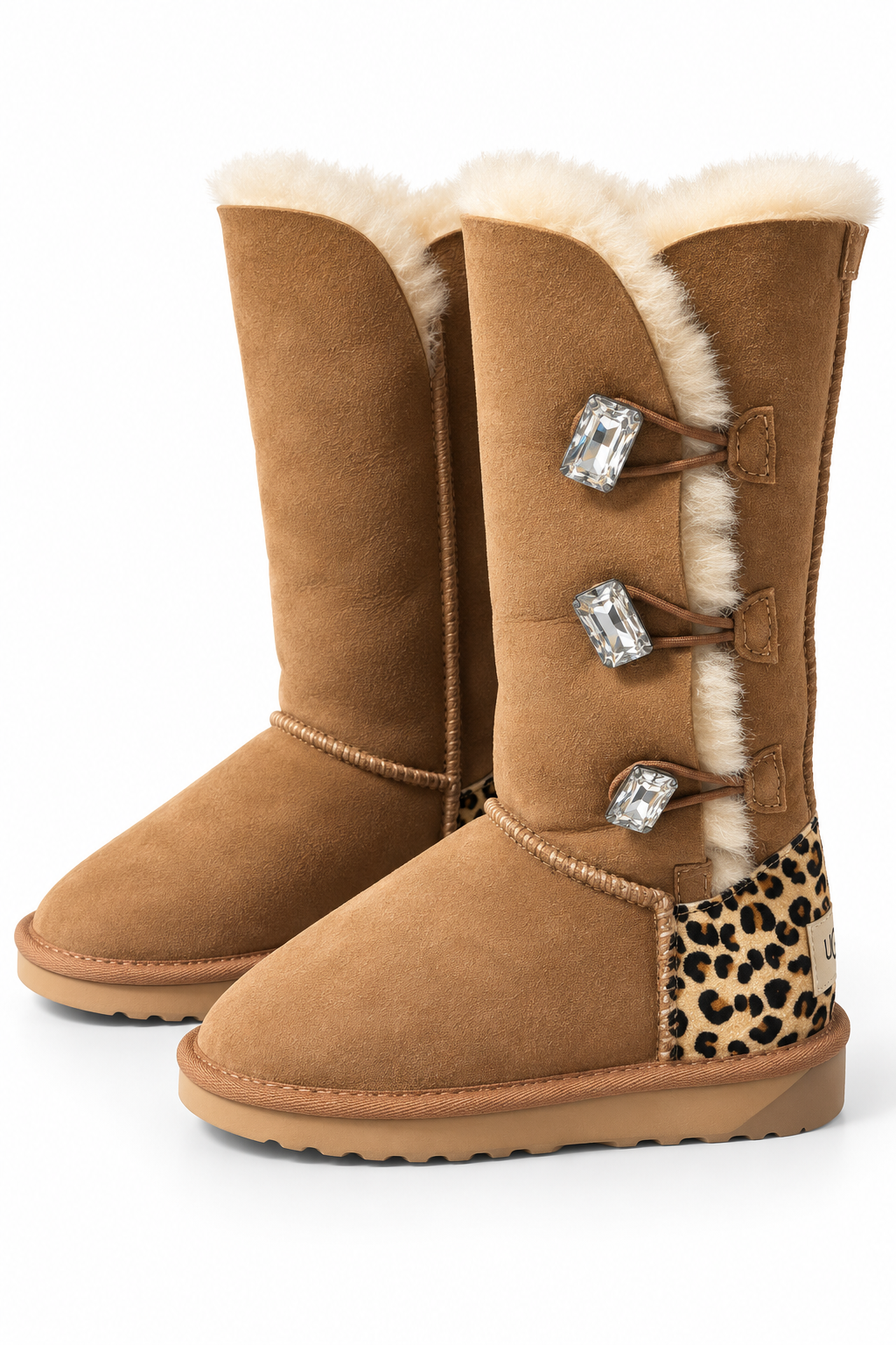 Australian Leather Ugg Swarovski Elements 3button - Chestnut Leopard - AU4