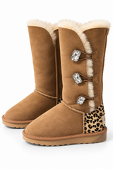 Australian Leather Ugg Swarovski Elements 3button - Chestnut Leopard - AU4