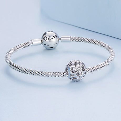 Solid 925 Signature Silver Crystal Clover Charm