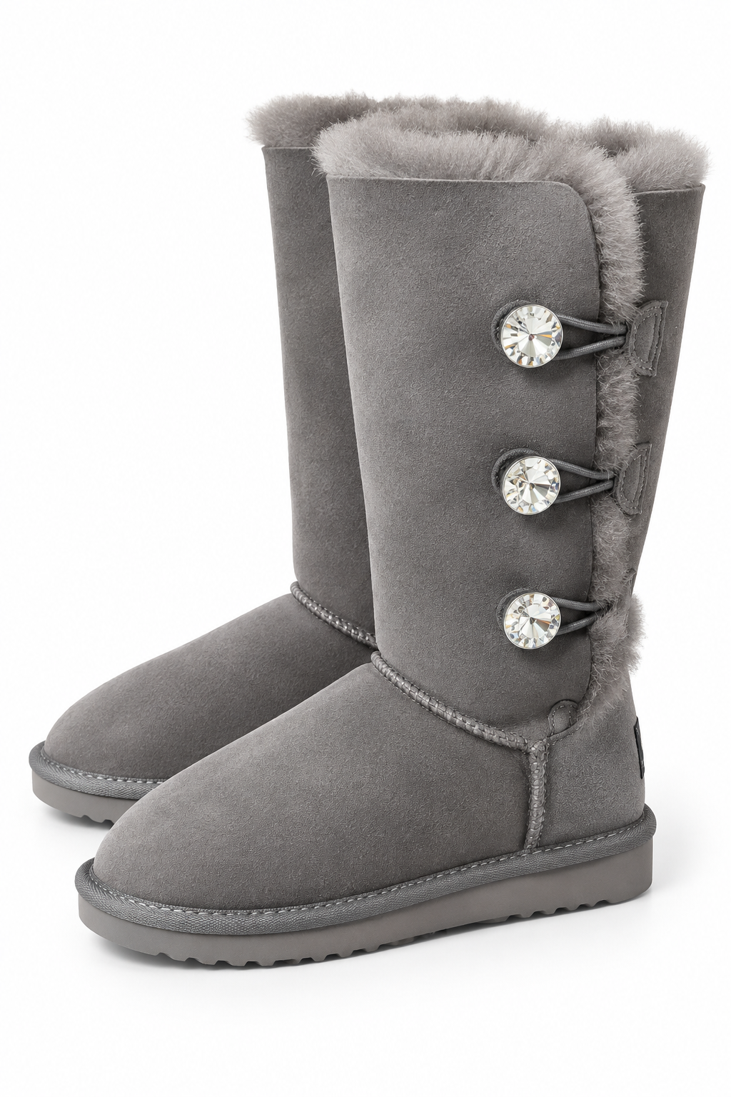 Australian Leather Ugg Kids Swarovski Elements 3button - Grey - AU12