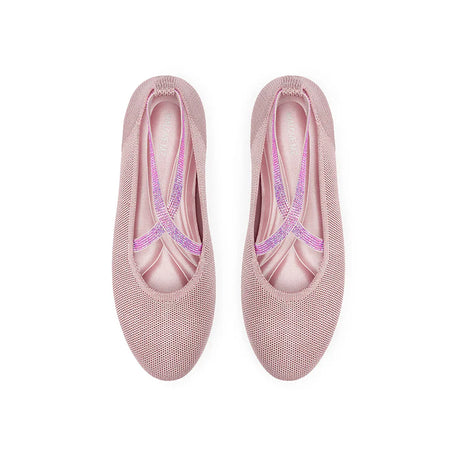 Rhinestone Cross Strap Knit Ballet Flats - Pink