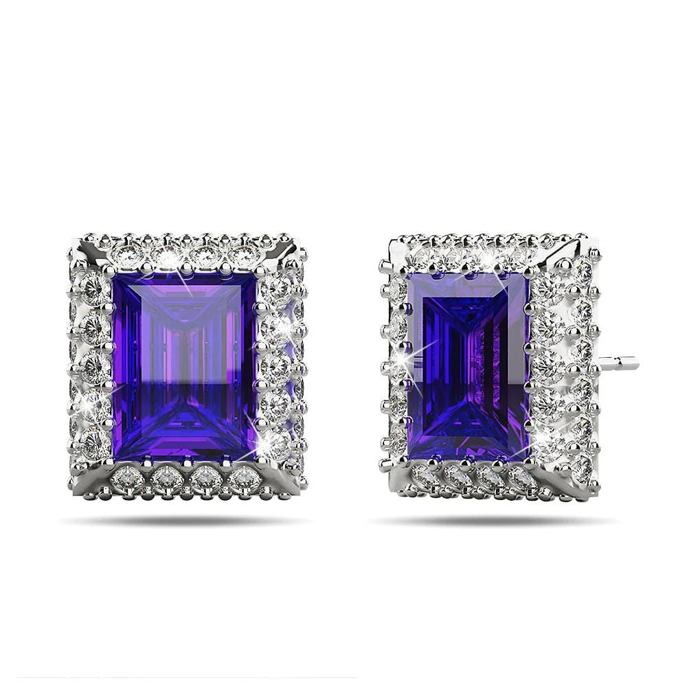 Krystal Couture Square Tanzanite Stud Earrings Embellished with Crystals from SWAROVSKI