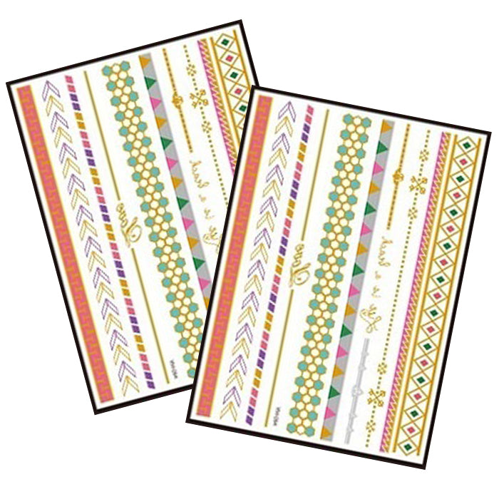 Metallic Temporary Tattoo Gold Silver Glitter Party Body Sticker Waterproof 2 Sheets 094