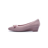 Shallow Wedge Pearl Bow Work Shoes - Mauve