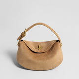 Suede Leather Pebble Top Handle Bag - Camel